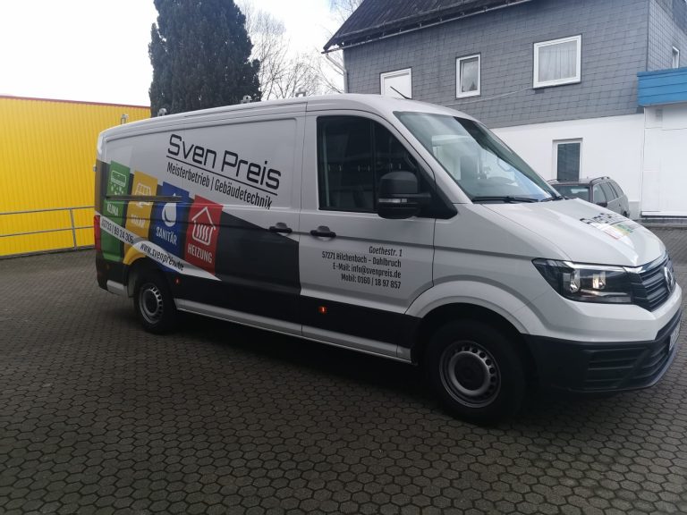 Fahrzeugbeschriftung für Sven Preis Gebäudetechnik, umgesetzt von Nerodesign