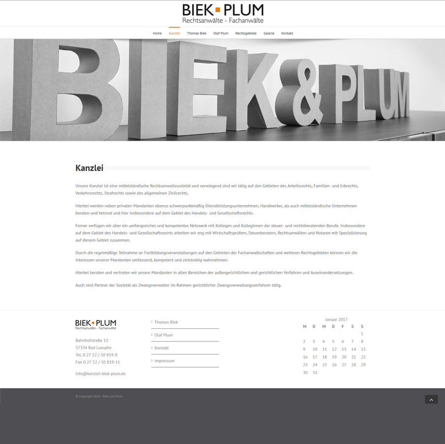 Biek und Plum Rechtsanwälte – Fachanwälte Webseite